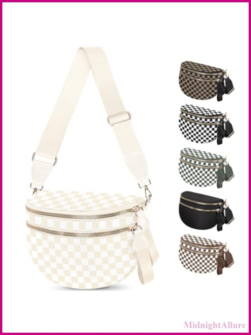 Nylon Checkered Crossbody Bum Bag Waist Pack with Anti-Theft Pocket